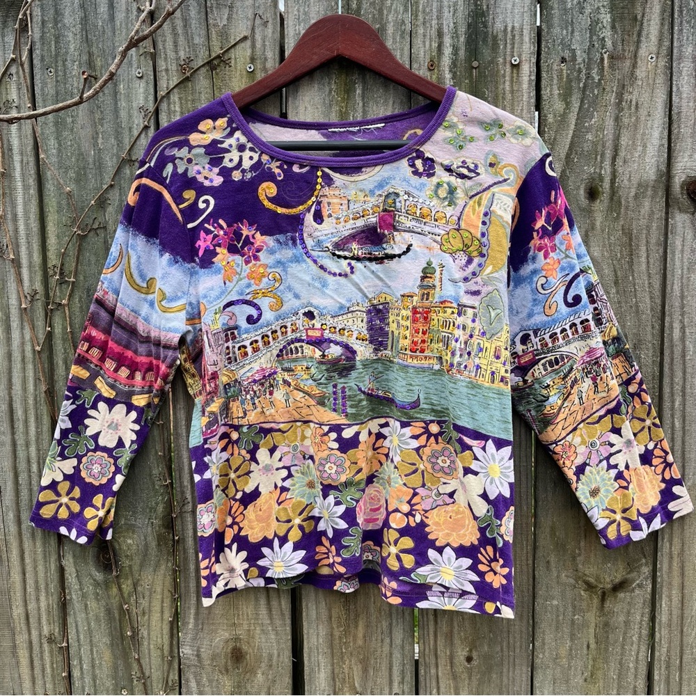 Artistic Long Sleeve Women's Top with Scenic Print